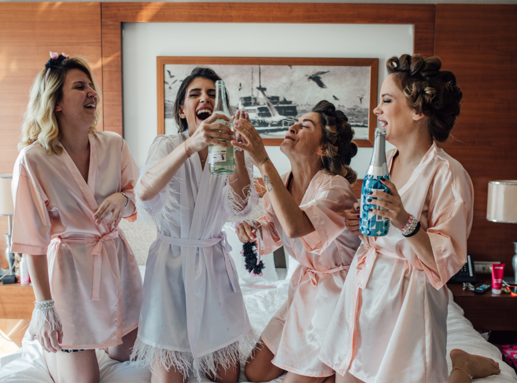 group of girls laughing and celebrating a bridal shower